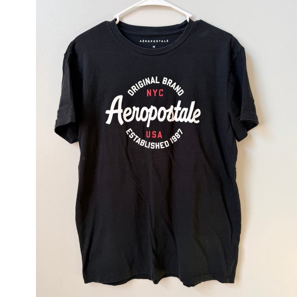 Y2K Aeropostale Men's Graphic T-Shirt Black Size Medium, 100% Cotton Streetwear